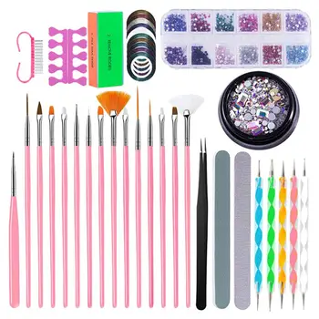 

1 Set Complete Manicures Tool Kit Nail File Manicure Pen Set Professional Nail File Brush Kit Colored Drawing Pen Nail Art Tool