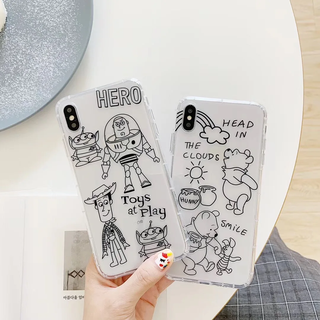 

Anime Cartoon Cute Winnie the Poohs Toy Story Shell for iPhone XS MAX XR X 8 7 6 6SPlus Soft Air Pressure Protection Box Fundas