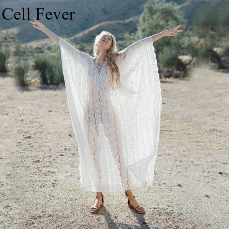 Beach Dress Women Boho Lace Long Cover Up Bikini Tassel Wear Tunic Hollow Out See-through Pareo Kaftan Robe de Plage |