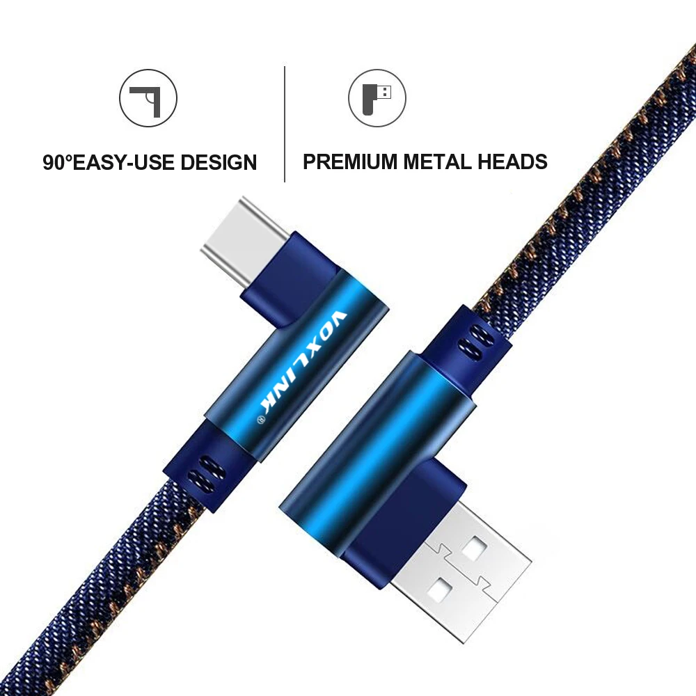 VOXLINK usb type C 90 градусов быстрая зарядка usb c кабель type-c шнур для передачи данных зарядное устройство usb-c для samsung S8 S9 Note 9 8 Xiaomi mi8 mi6