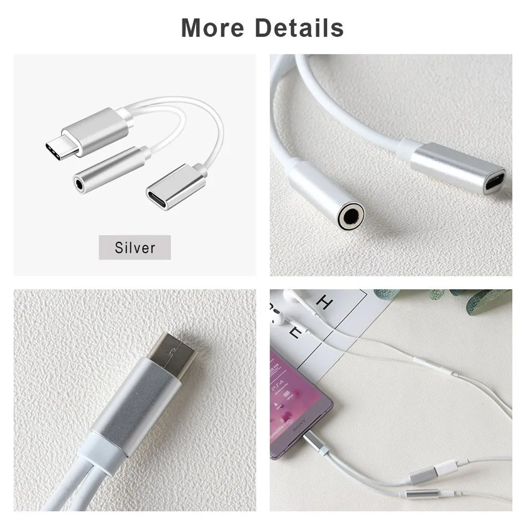 2в1 USB-C type C до 3,5 мм разъем AUX аудио кабель зарядный кабель адаптер для наушников#3