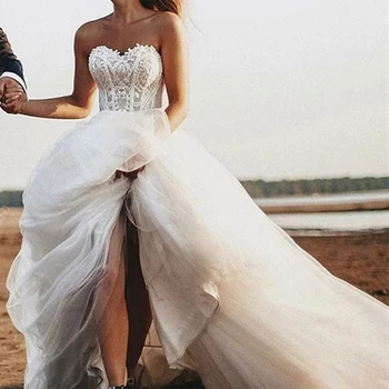 

Eightale Ivory A-Line Beach Wedding Dresses Lace Sweetheart Tulle Wedding Gown Simple Ball Gown Bridal Dress robe de mariage