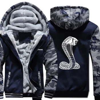 

Shelby Cobra Hoodies Winter Camouflage Sleeve Jacket Men Wool Liner Fleece Ford Mustang Sweatshirts