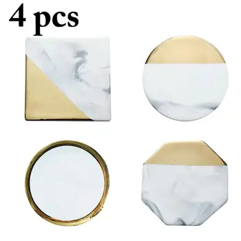

4pcs Chic Ceramic Emulation Marble Coffee Coaster Cup Mats Pads White Waterproof Desktop Non-slip Pad Table Decoration