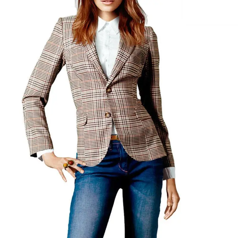 Plaid Клетчатый блейзер для женщин, осень, верхняя одежда для офисных леди, высокое качество, одежда для женщин, британский стиль, тонкое пальто для женщин, пальто, Женский блейзер - Цвет: Plaid
