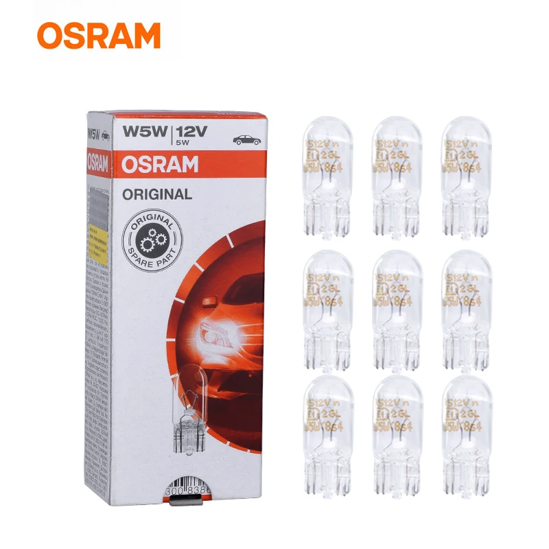 Лампа Ксеноновая OSRAM 10 шт 12V T10 W5W светодиодный фары указателя поворота стоп-сигнала Внутреннее освещение OEM Автомобильные галогенные лампы T10 194 168 2825I потолочный плафон