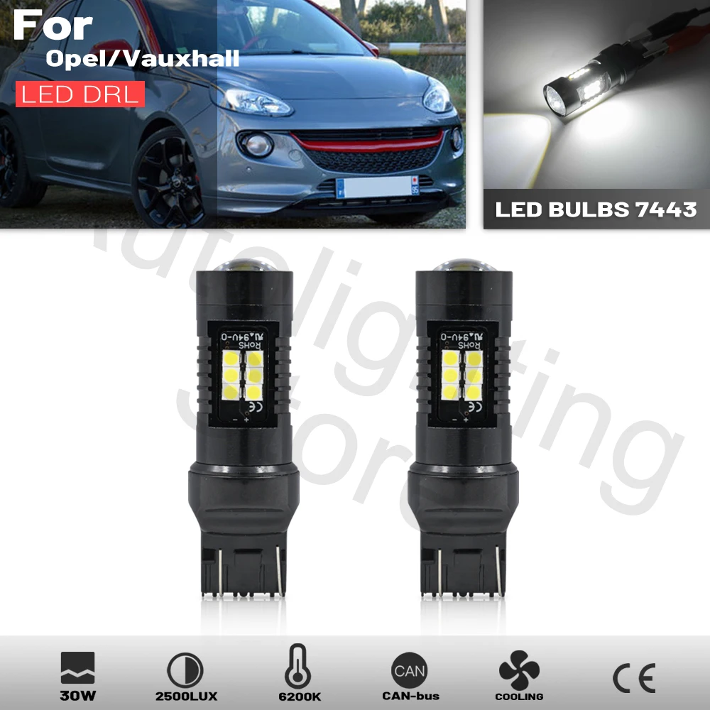 2pcs Xenon White W21/5W 7443 7440 Canbus No Error LED Bulbs For Opel