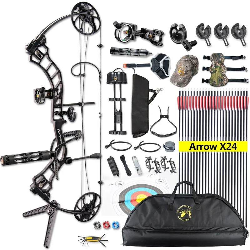 1Set Tournament Compound Bow 19-70lbs Adjustable Import Limb Archery Professional Shooting with Bow and Arrow Set Accessories - Цвет: black