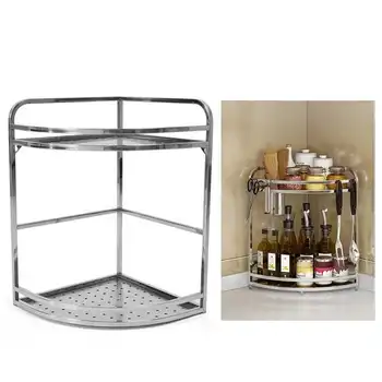 

Stainless Steel Kitchen Corner Frame Countertop Double Layers Spice Rack Seasoning Jar Storage Shelf Organizer