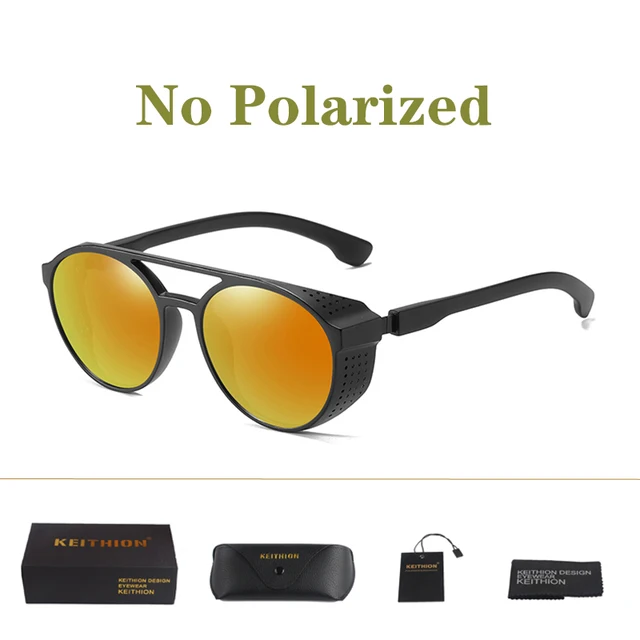 KEITHION Retro Round Polarized Sunglasses Steampunk Men Women Brand Designer Glasses Oculos De Sol Shades UV Protection Orange