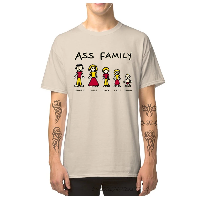 Europe 100% Cotton Men Short Sleeve T Shirt Printed On Summer Fall T Shirts Unique Tops Tees Designer Round Neck Ass Family. Smart Wise Jack Lazy Dumb.-801 beige