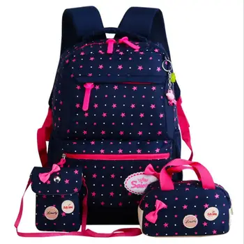 

3pcs School Bag set for girls Fashion Cartoon Children backpack Students shoulder bagpack Polyester Soft Back bowknot bags