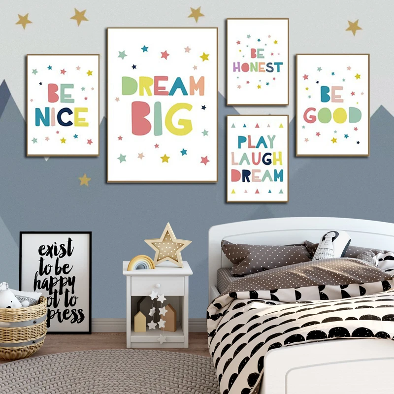Colorful Nursery Decor ABC Alphabet Poster Wall Art Canvas Painting Print Pictures New Baby Girls Gift Kids Room Home | Дом и сад