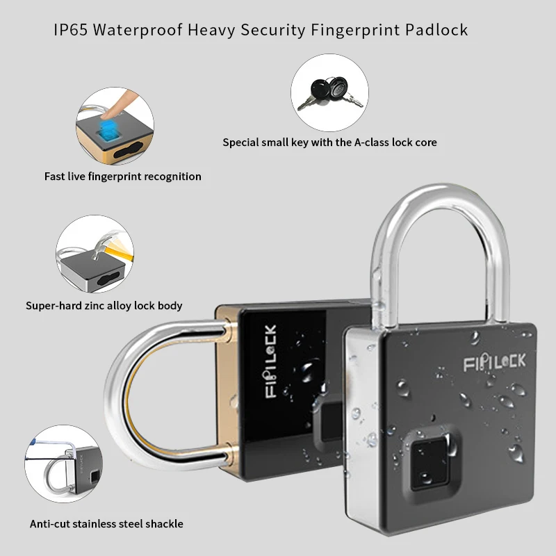 IP65 Waterproof Anti-Theft Security Padlock Smart Lock Keyless Fingerprint Lock Door Luggage Case Lock with Key & Cable IP65 Waterproof Anti-Theft Security Padlock Smart Lock Keyless Fingerprint Lock Door Luggage Case Lock with Key & Cable
