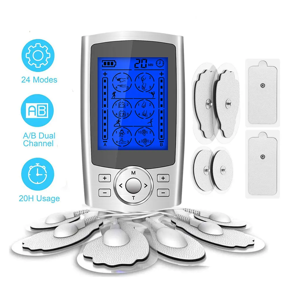 24 Modes Electric Tens Ems Muscle Stimulator Digital Electronic Pulse Meridians Physiotherapy Machine Neck Back Body Massager