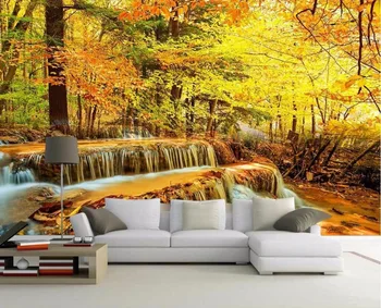 

CJSIR Custom Wallpaper Autumn Woods Waterfalls Flowing Water Landscape Tv Background Wall Living Room Bedroom 3d Wallpaper