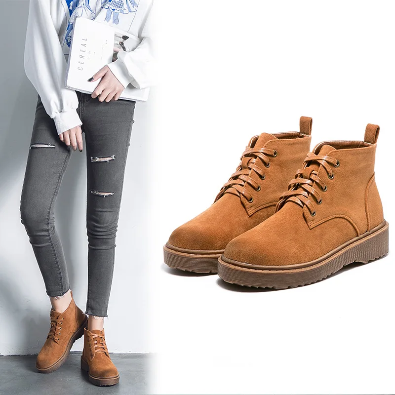 

Ankle Round Toe Med Women Boots Fashion Solid Punk Motorcycle Boots Casual Lace Up Shoes