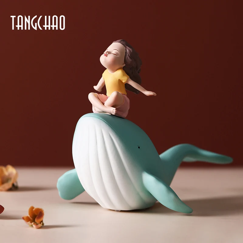 

Nordic Style Whale Girl Statue Resin Figurines Interior Home Decoration Modern Living Room Office Aesthetic Room Decor Gift