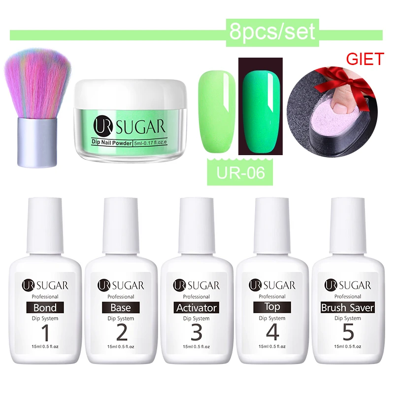 

UR SUGAR 8Pcs/set Dipping Nail Glitter Powder Kits Fluorescent Neon Gradient French Nails Chrome Dip Pigment Natural Fast Dry