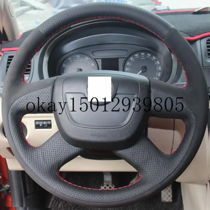 Black Genuine Leather Suede Car Steering Wheel Cover for Skoda Octavia Superb 2012 Fabia a5 | Автомобили и мотоциклы
