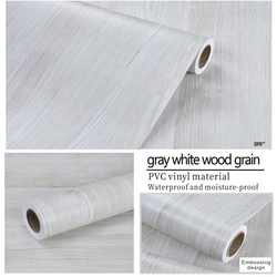 Gray White Embossing Wood Grain Stickers Wardrobe Cabinet Table Furniture Renovation PVC Self-Adhesive Waterproof Wallpaper
