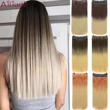 

AILIADE Omber Blonde Long Straight Hair Pieces High Tempreture Synthetic 5Clip in Hair Extensions Hairpiece for Women