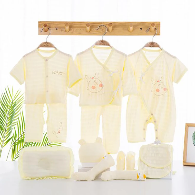Муслиновый комплект для маленьких мальчиков и девочек, одежда для новорожденных, костюм, рубашка, летняя одежда с короткими рукавами, 13 шт., дышащая YKQ032