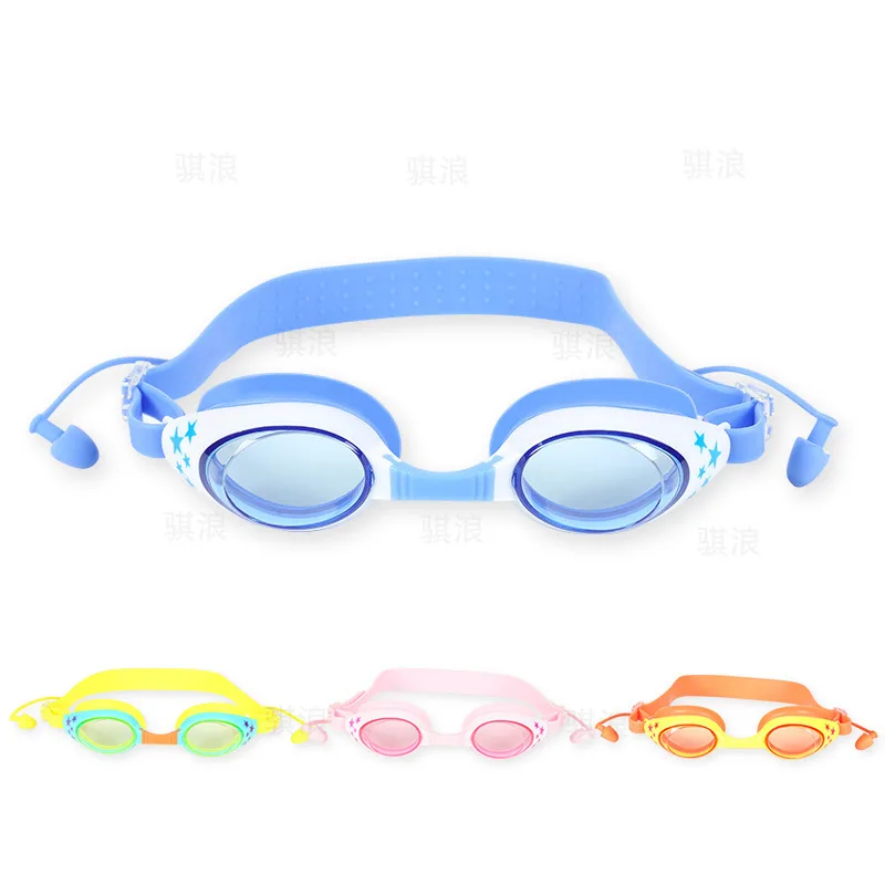 

[Boxed Goggles] Plain Glass High-definition Children Swimming Goggles Waterproof Anti-fog Silicone Band Earplug Diving Mask Ak17