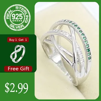 

Green Emerald Blue Sapphire Wedding Jewelry 925 Sterling Silver Ring For Women With Free Gift