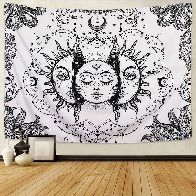Мандала черный белый солнце гобелен с Луной настенный гобелен колдовство хиппи гобелен настенные ковры психоделический гобелен - Цвет: color 1