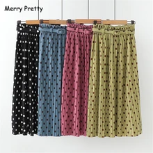 Merry Pretty, женские плиссированные юбки в горошек с поясом, осень, Винтажные эластичные юбки до колена с талией, зимние женские юбки