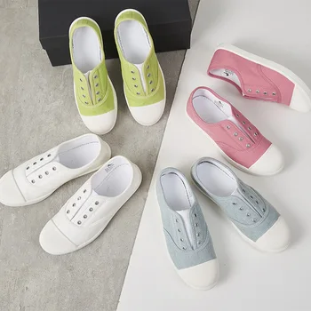 

2020 Spring and Autumn Basic Low-top Flat Canvas Shoes Female Korean Version of The Slipper Pure White Wild Student Board Shoes
