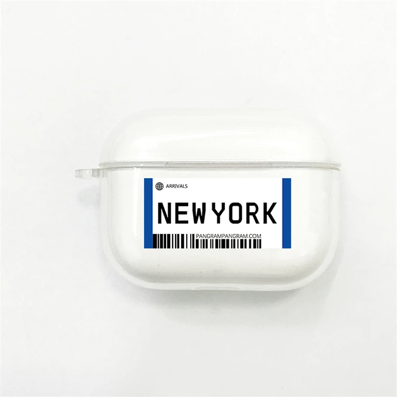 Чехол для наушников с Bluetooth для Apple Airpods Pro 3 INS Label Bar code City letter, прозрачный мягкий чехол из ТПУ - Цвет: New York