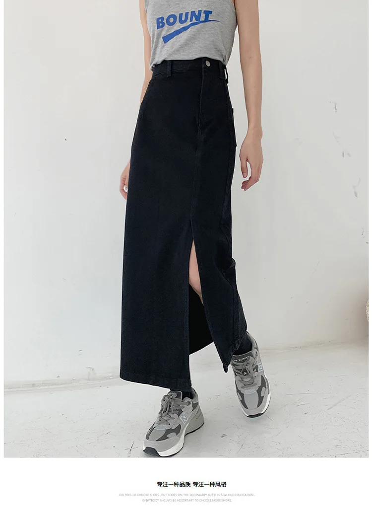 2022 spring and autumn new temperament mid-length package hip slit long skirt denim skirt female summer high waist a-line skirt Skirts