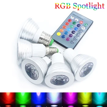 

110V 220V E27 E14 RGB LED bulb 5W GU10 Lampada Changeable Colorful RGB LED Lamp With IR Remote Control LED Light Spotlight
