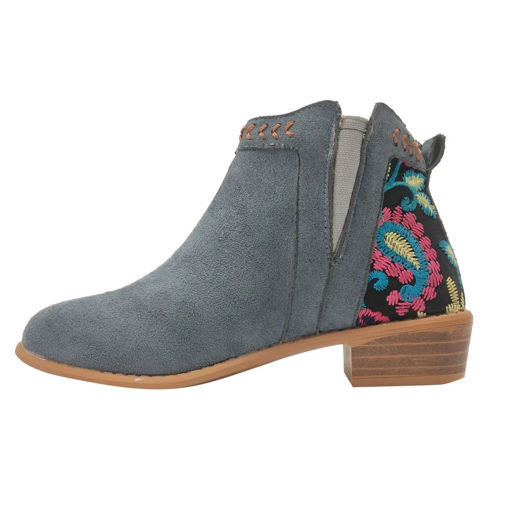 Shoes Women Autumn Winter Boots Women Casual Booties Rome Large Size Embroider Flower Square Heels Short Boots Shoes