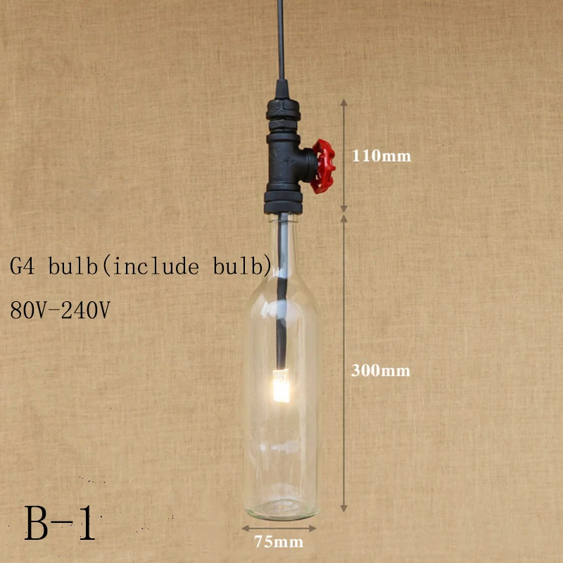 Промышленные лампы винтажные стеклянные бутылки абажур подвесной светильник Внутреннее освещение G4 подвесной светодиодный светильник для столовой бара