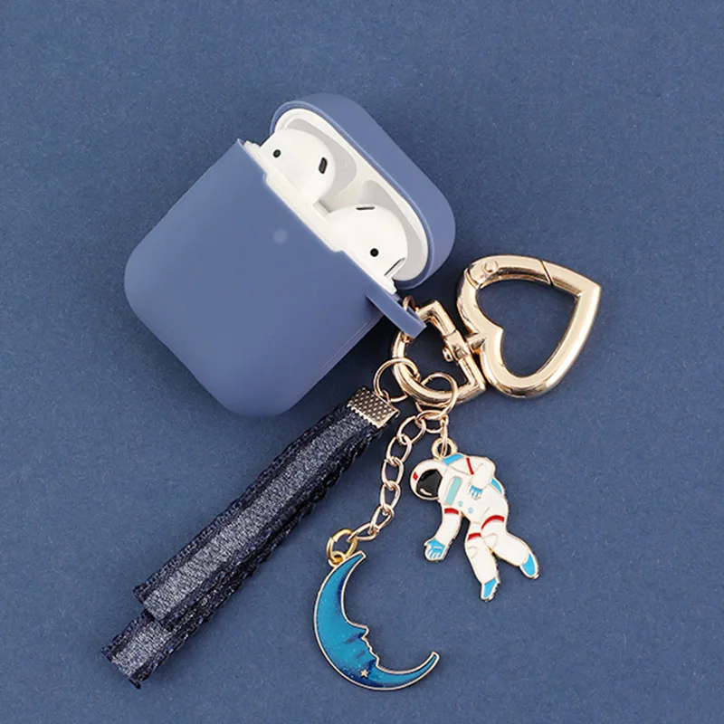 Luxury Cute Moon Cat Girls Key Ring Blue Silicone Case for Apple Airpods Cases Bluetooth Earphone Protective Cover Headset Box