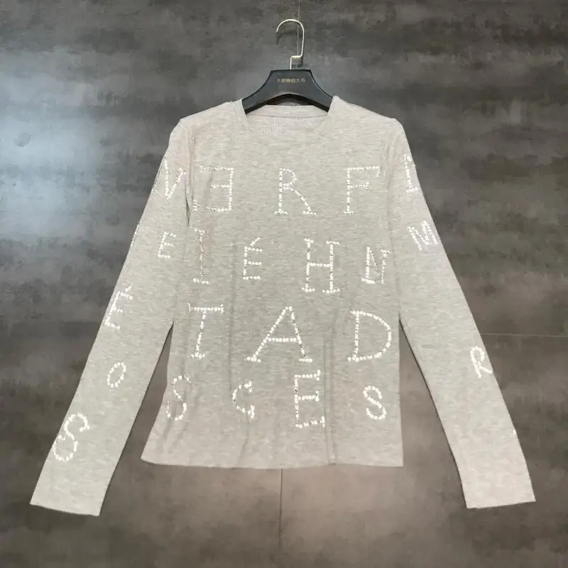 autumn and winter new hot drilling heavy industry letter stretch Slim long-sleeved T-shirt