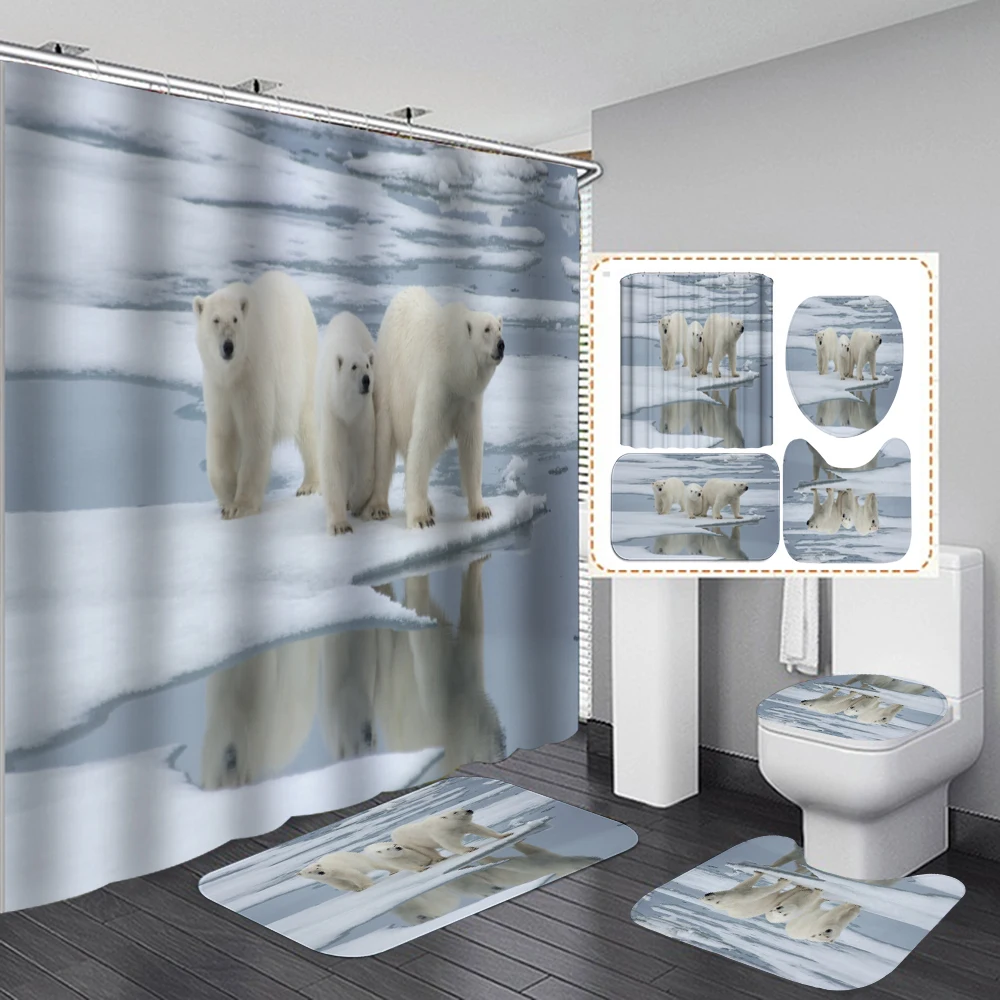 Arctic Landscape Fabric Shower Curtains Polar Bear Bathroom Curtain