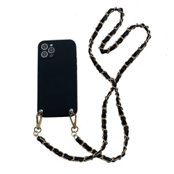 Stylish Leather Crossbody Phone Case with Bracelet Strap and Lanyard - iPhone 12 Mini (Black)