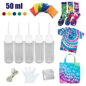 

5 Bottles Kit Multi-Color Dyes Permanent One Step Tie Dye DIY Kits For Fabric Textile Craft Arts Clothes Dyes Fabric 50ML #LR3