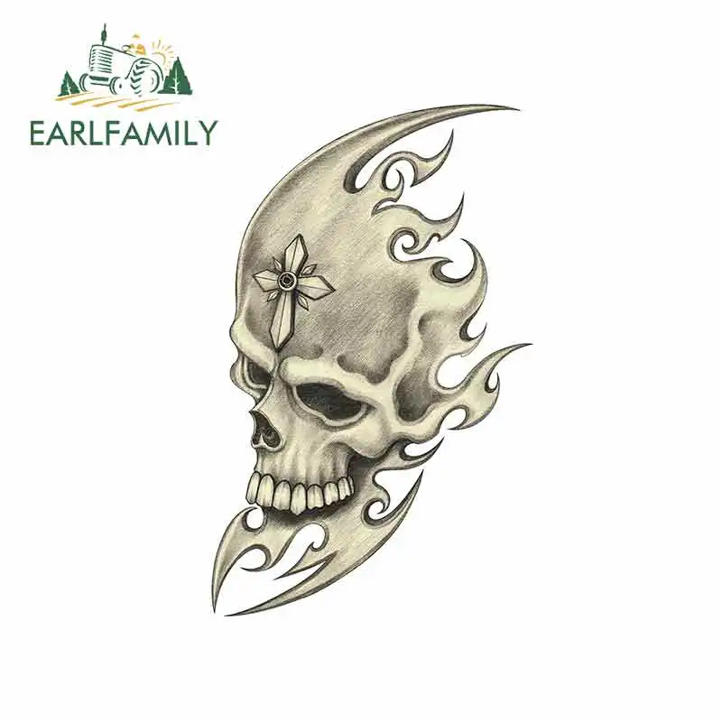 

EARLFAMILY 13cm x 8.2cm for Skull with Cross Cartoon Fine Decal Waterproof Anime Funny Car Stickers Bumper Trunk Truck Graphics