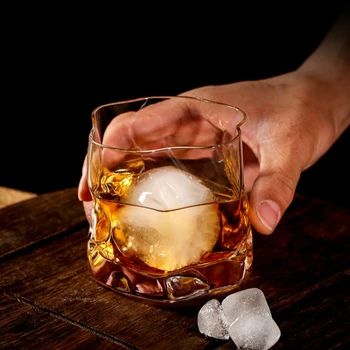

Japanese Edo Designer Irregular Shape Whiskey Glasses Free Match Spherical Ice Pattern Fold Paper Crystal Whisky Beer Wine Glass