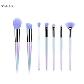 

S'AGAPO 7pcs Advanced Purple Makeup Brush Tool Set Cosmetic Powder Foundation Eyeshadow Blush Blending Beauty Make Up Brush Kit