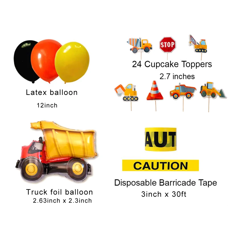 Construction Birthday Party Supplies Balloon Banner Cake Decorations Tractor Blender Dump Trucks Party Decorations for Kids Boys