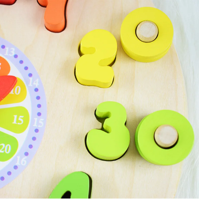 

Kindergarten ENLIGHTEN Teaching Cartoon with Numbers Logarithmic Clock Children Wood Early Childhood Educational Matching Count