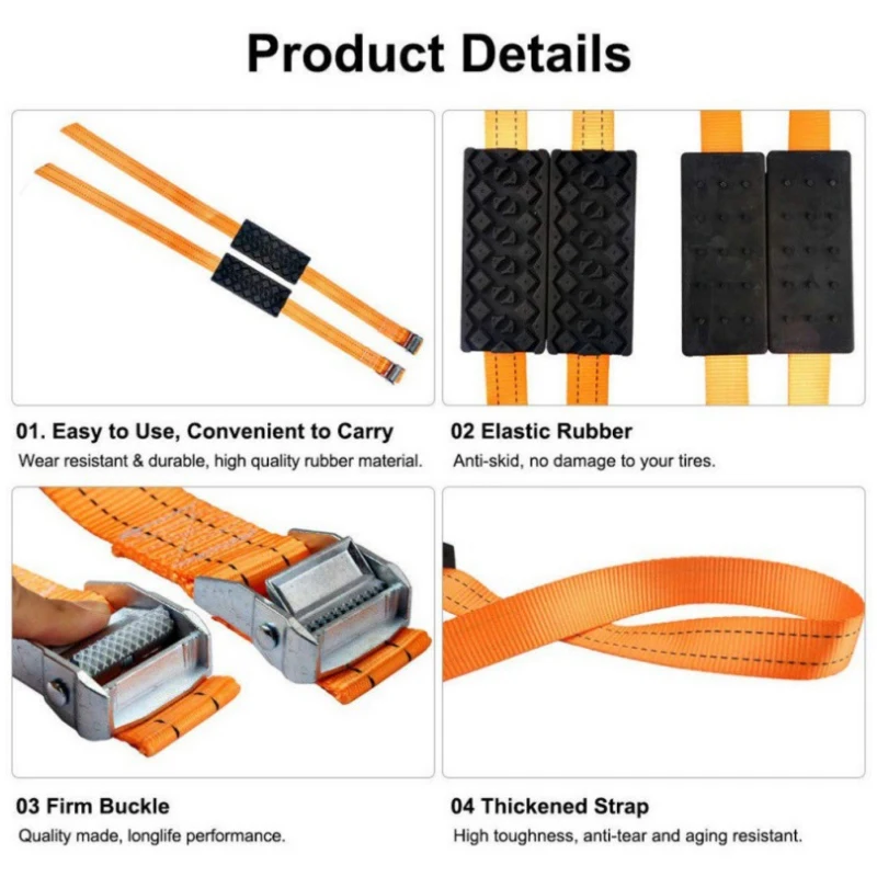 Traction Boards 1PC Durable PU Anti-Skid Car Tire Traction Blocks With Bag Emergency Snow Mud Sand Tire Chain Straps For Snow Mud Ice