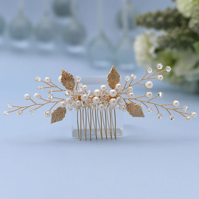 TOPQUEEN HP180 Luxury Bridal Hair Comb Gold Wedding Hair Clip Pearl Wedding Hair Accessories Hair Vine With Comb for Brides HP180