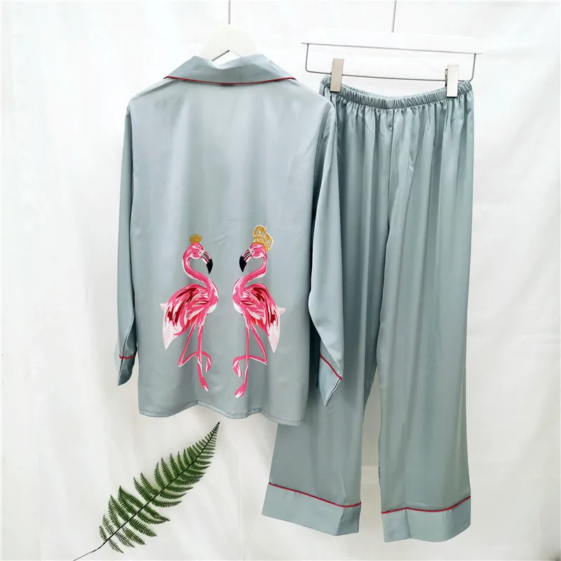 Spring-New-Chiffon-Cartoon-Pajamas-Woman-Sexy-Long-Sleeve-Trousers-Twinset-Cardigan-Pajama-Set